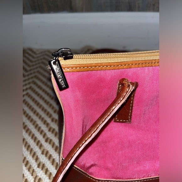 Ann Taylor Y2K brown leather and pink canvas zip top small purse - Picture 9 of 9